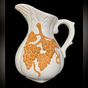 Vintage Terra-Cotta Grape Motif White Glazed Pitcher